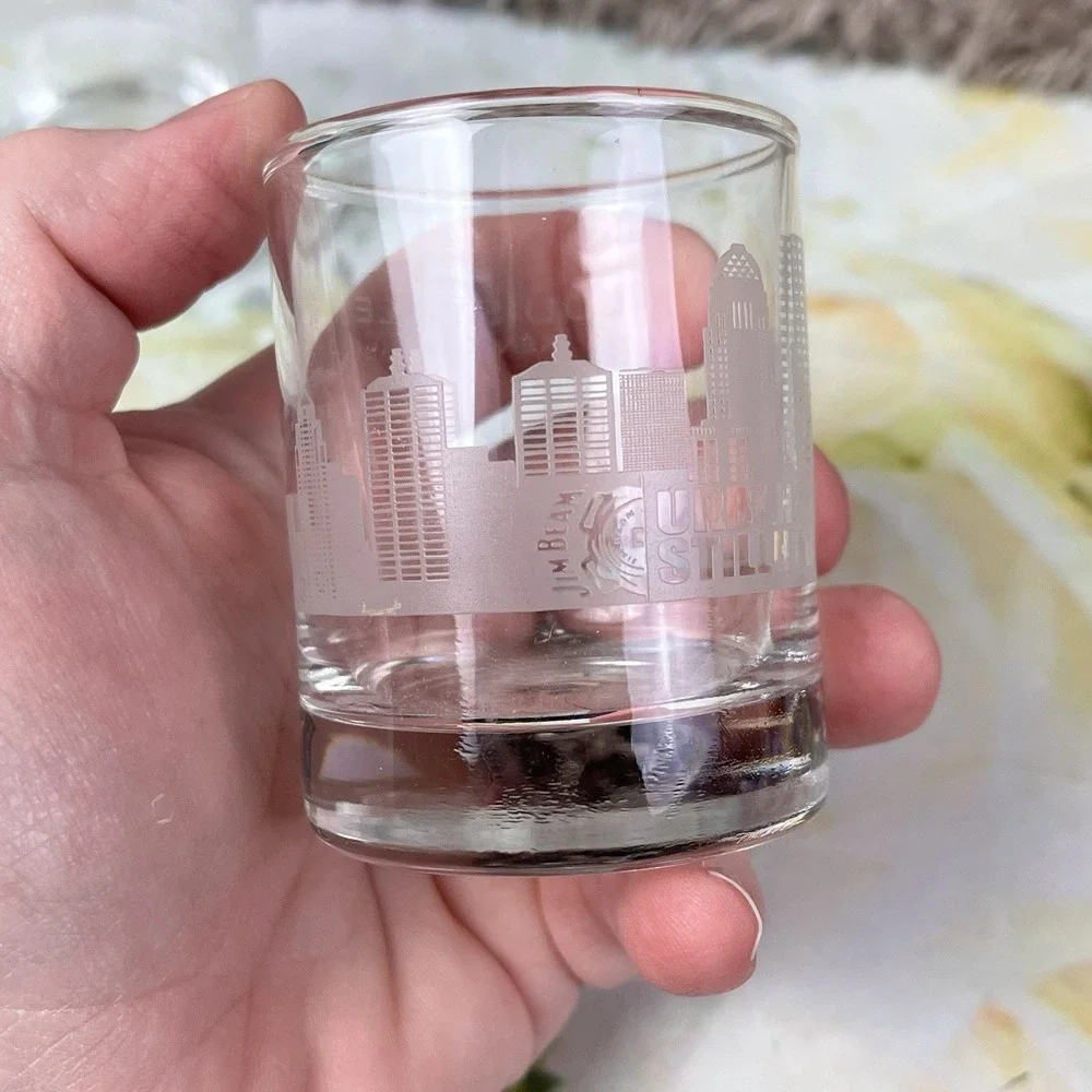 2 Jim Beam Urban Stillhouse Louisville Kentucky Shot Glass Glasses Scenery Thick